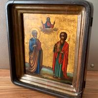 Antica icona KIOT Santi Pietro e Paolo, incisione