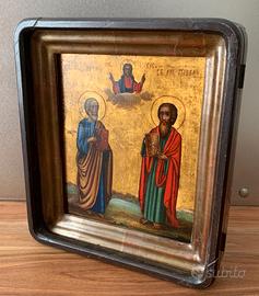 Antica icona KIOT Santi Pietro e Paolo, incisione