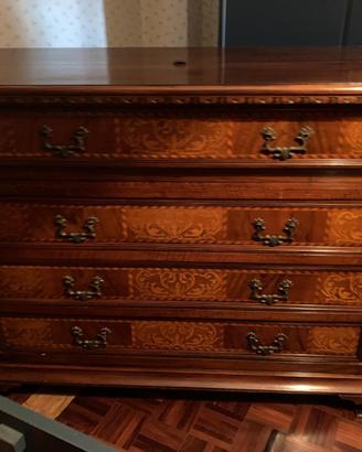 Secretaire/cassettone a ribalta in noce intarsiato