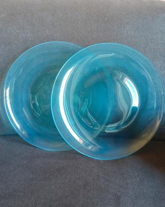 2 piatti piani o sottopiatti in vetro celeste 27cm