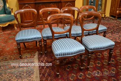 Gruppo di sei antiche sedie stile inglese vittoria