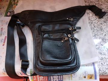 Borsa marsupio gambale in pelle per uomo in moto