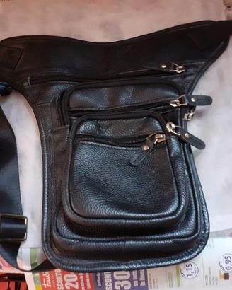 Borsa marsupio gambale in pelle per uomo in moto