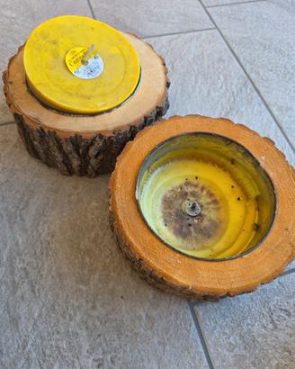 1 candela citronella con due tronchetti portacande
