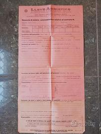 Modulo d'epoca denuncia assicurativa sinistro auto