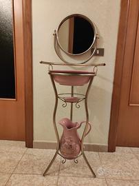 Set toilette lavamani con catino brocca e specchio