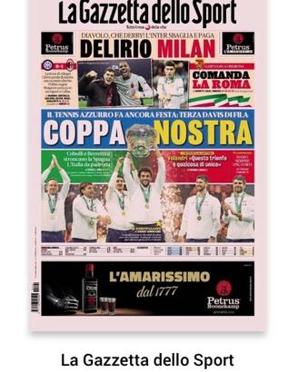 LA GAZZETTA DELLO SPORT 24/11/2025 COPPA DAVIS ITA