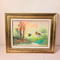 Quadro paesaggio bucolico con cornice dorata