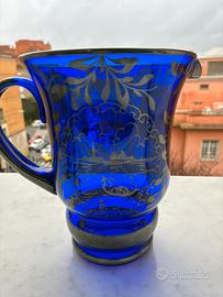 Servizio antico brocca e bicchieri vetro e argento