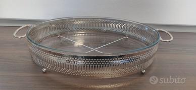 Pirofila ovale Pirex con supporto argentato