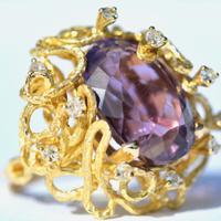 Anello oro 18kt Ametista viola Burma e Diamanti