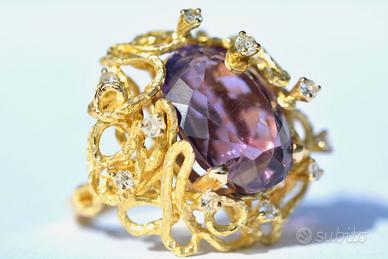 Anello oro 18kt Ametista viola Burma e Diamanti