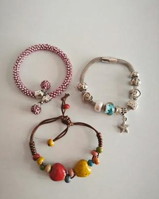 Set 3 Bracciali Donna: Charm Mare, Cristalli Rosa