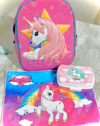 Zaino unicorno set portamerenda tovaglietta
