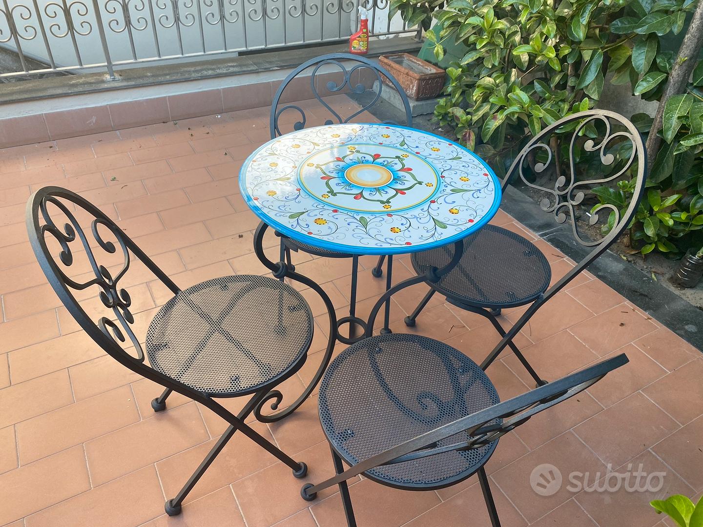 Ferro Battuto Tavolo Esterno Maiolica Sedie Ferro Set Da Giardino