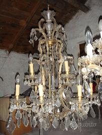 3 Lampadari in cristallo ottone antico