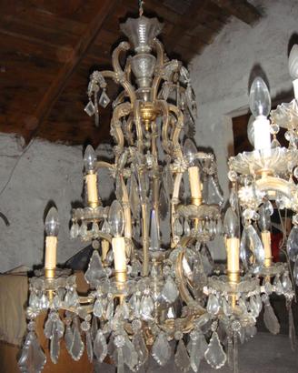 3 Lampadari in cristallo ottone antico