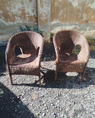 coppia poltrone midollino e vimini anni 70 