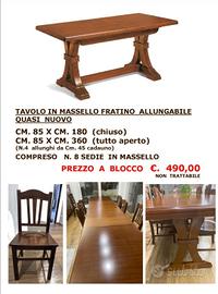 Tavolo e 8  sedie  in massello  