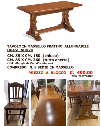 Tavolo e 8  sedie  in massello  
