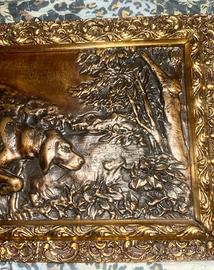 Bassorilievo antico BRONZO anni 40 segugio bracco