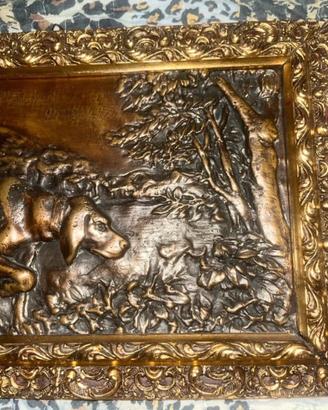 Bassorilievo antico BRONZO anni 40 segugio bracco