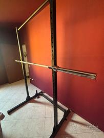 rack con bilanciere + dischi e manubrio ricaricabi