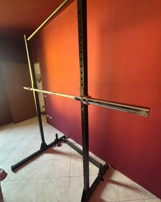 rack con bilanciere + dischi e manubrio ricaricabi