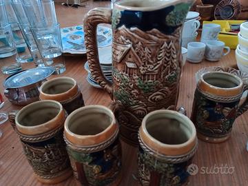 Brocca con 5 bicchieri ricamati a mano 