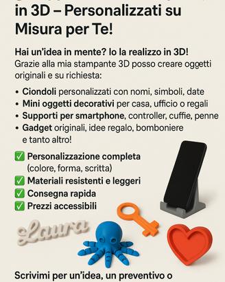 Oggetti Unici Stampati in 3D - Personalizzati su M