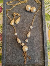 Set collana e 2 paia orecchini perle bigiotteria