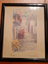 Acquarello di P. LAVINE con cornice nero in legno.