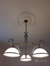 Lampadario 3 luci,vetro satinato,metallo azzurroro