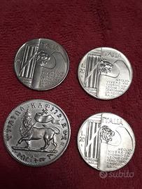 Antica moneta etiope 1888 e 3 monete Benito Mussol