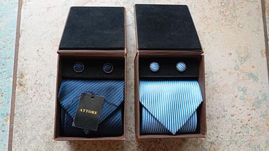 cravatte Attore blu e azzurra con gemelli