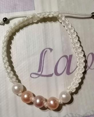 Braccialetto regolabile in corda bianca e perline 