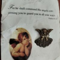 Spilla metallica angelo custode + citazione salmi