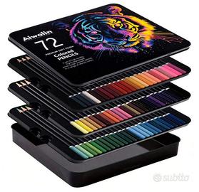 Set di 72 matite colorate in custodia metallica.