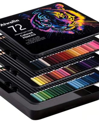Set di 72 matite colorate in custodia metallica.