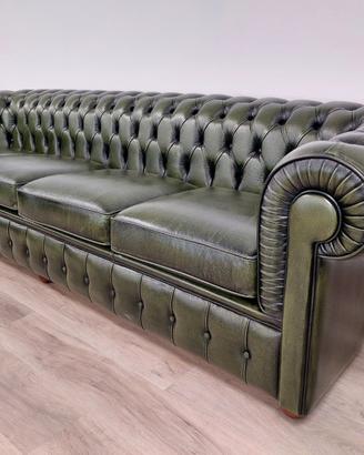 Divano CHESTER 4 posti pelle vintage verde inglese