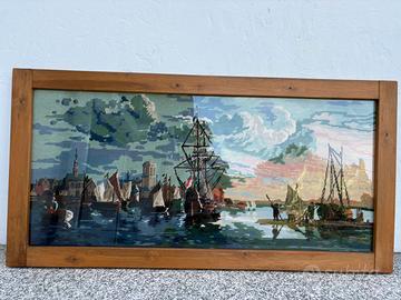 Quadro  ricamato a mano  porto olandese