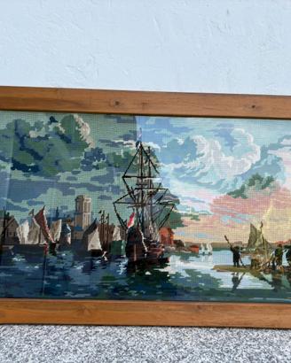 Quadro  ricamato a mano  porto olandese