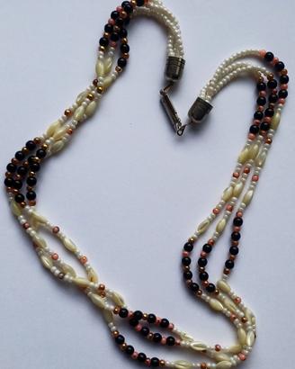 Collana a 3 Fili Misti con Perle Nere, Bianche