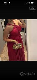 Abito lungo elegante fucsia/rosa satinato
