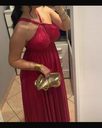 Abito lungo elegante fucsia/rosa satinato