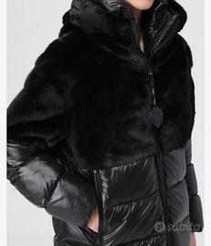 Blauer giacca da donna in nylon e pelliccia fanvei