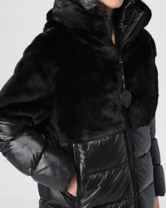 Blauer giacca da donna in nylon e pelliccia fanvei