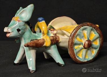 Scultura asino con carretto ceramica vietrese