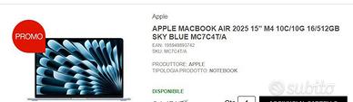 Apple MacBook Air 15" 2024 M3 16GB 512GB NUOVO