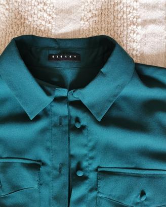 Camicia lunga/over fluida Sisley verde smeraldo 